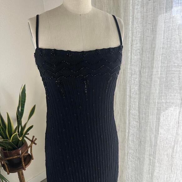 Laundry By Shelli Segal Women’s 6 Gown Black Beaded Knit Midi Slip Vintage Y2K - Picture 4 of 6